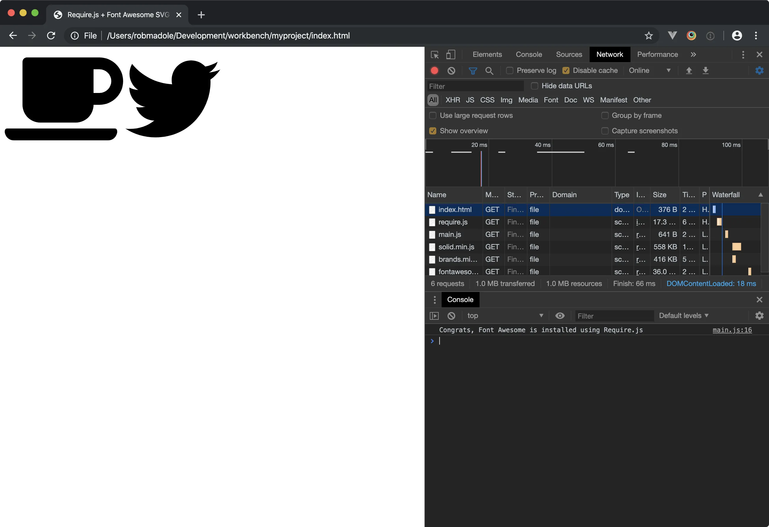 A Screenshot of the browser console with a brand icon loaded