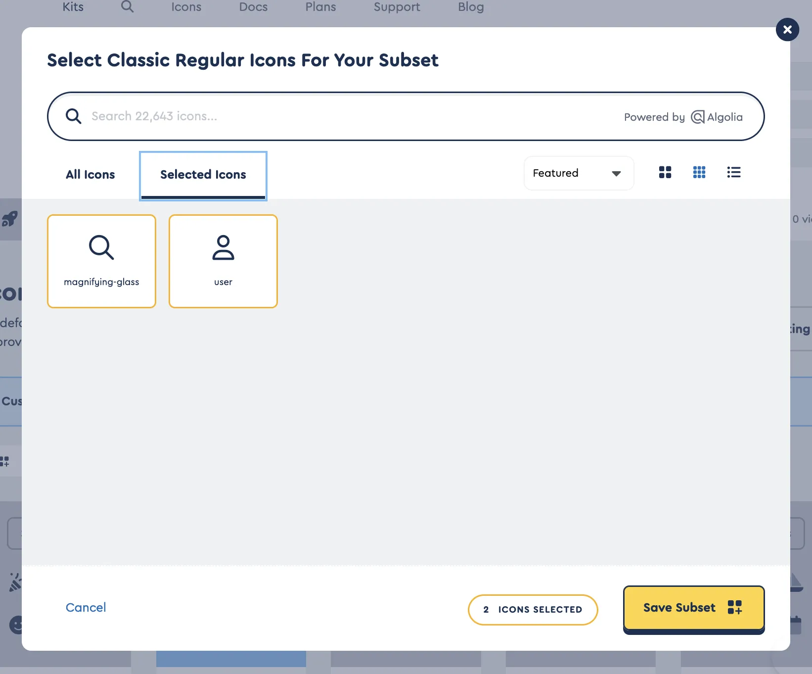 Viewing the icons in your subset for the Classic Regular style