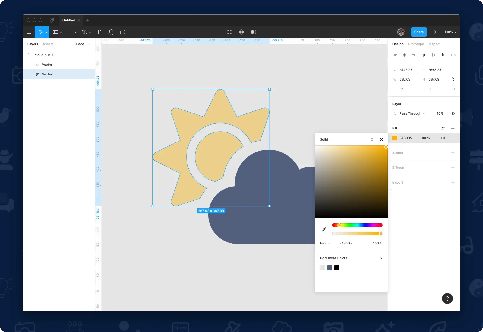 A duotone icon with color applied to the secondary layer in Figma