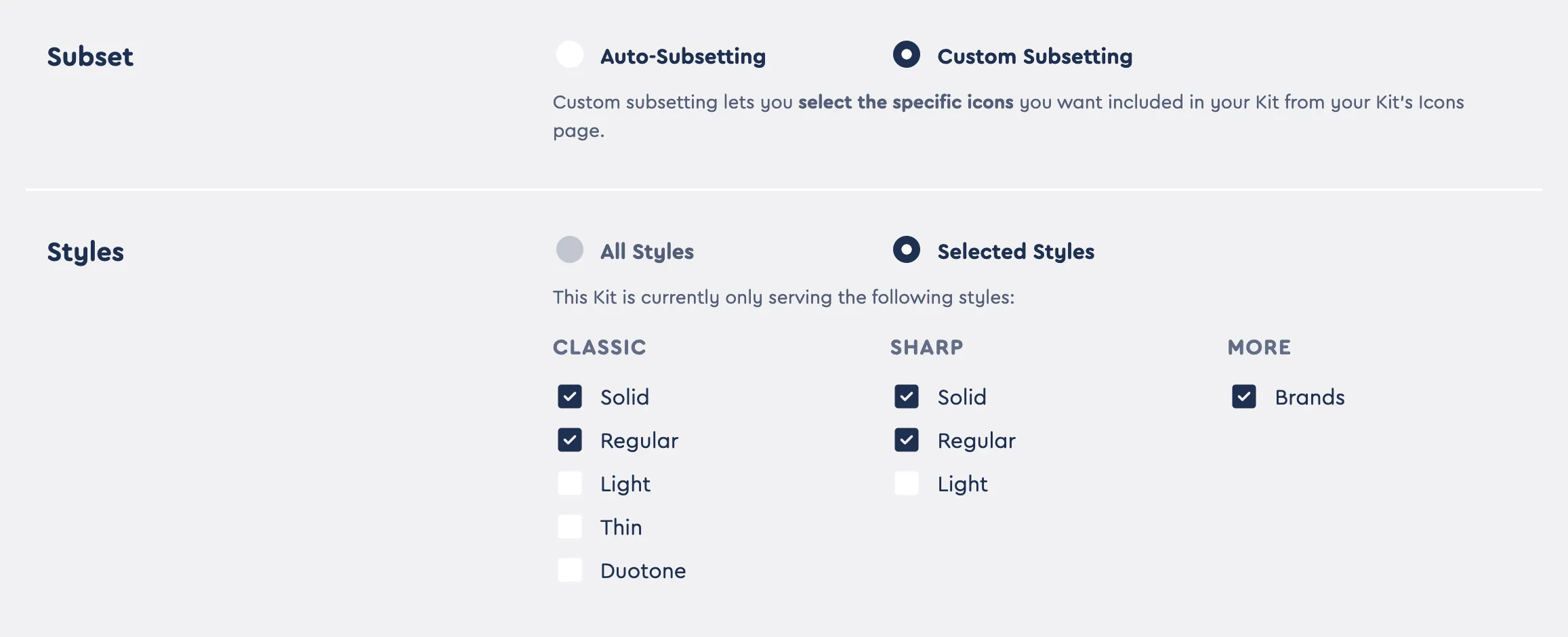 Custom Subsetting in Settings