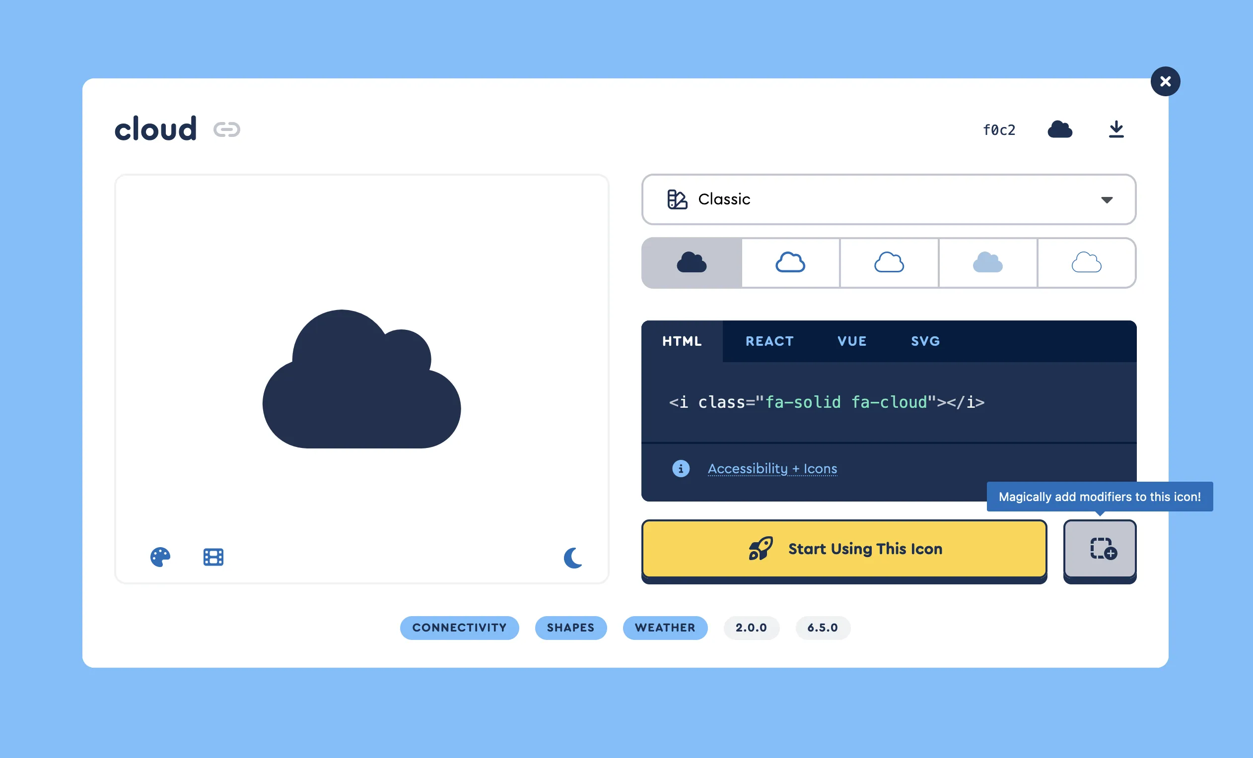 Open an icon modal and tap the Icon Wizard button.